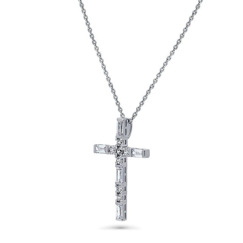 BERRICLE Sterling Silver Cross Pendant Necklace for Women, Cubic Zirconia CZ 18 inch - Image 2